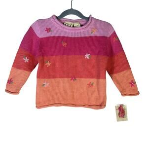 NWT Vintage Strawberry Fair Sweater Girls 2T Pink Orange Floral Embroidered Knit